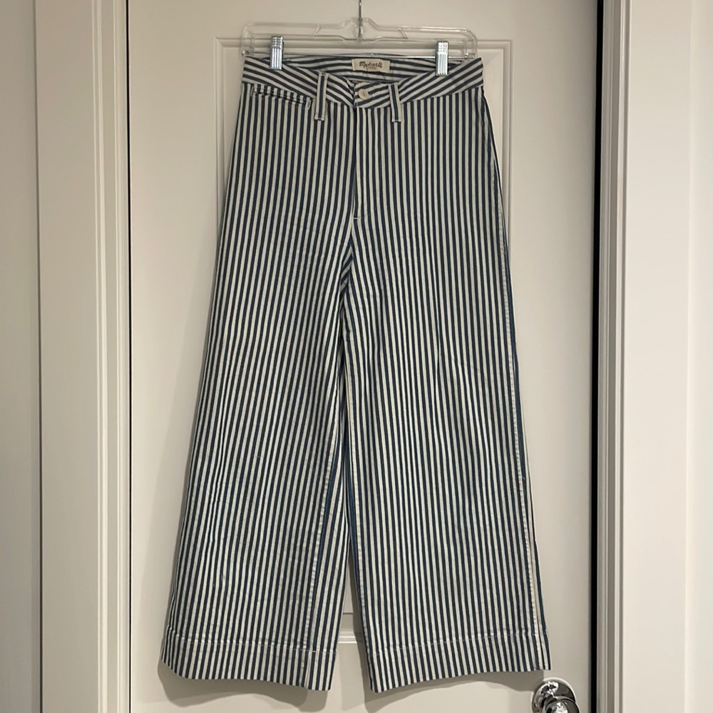 Madewell Blue & White Striped Wide Leg Pants